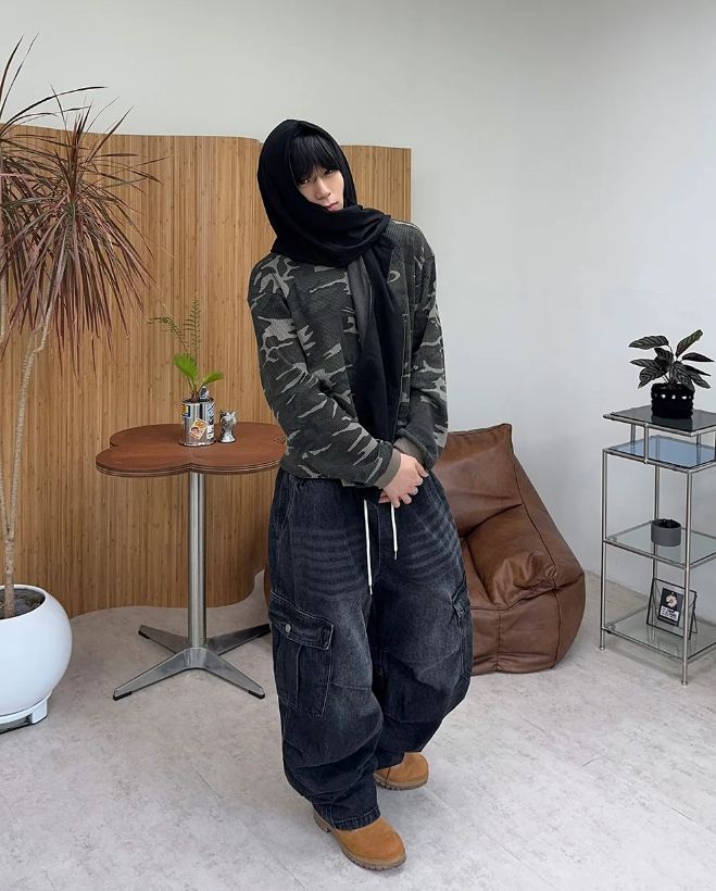 スロー バルーン カーゴ デニム パンツ
