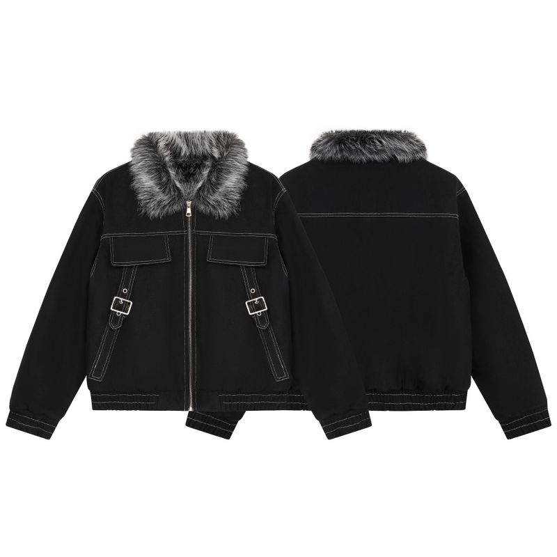 Miley Faux Fur Collar Buckle Zip-Up Jacket