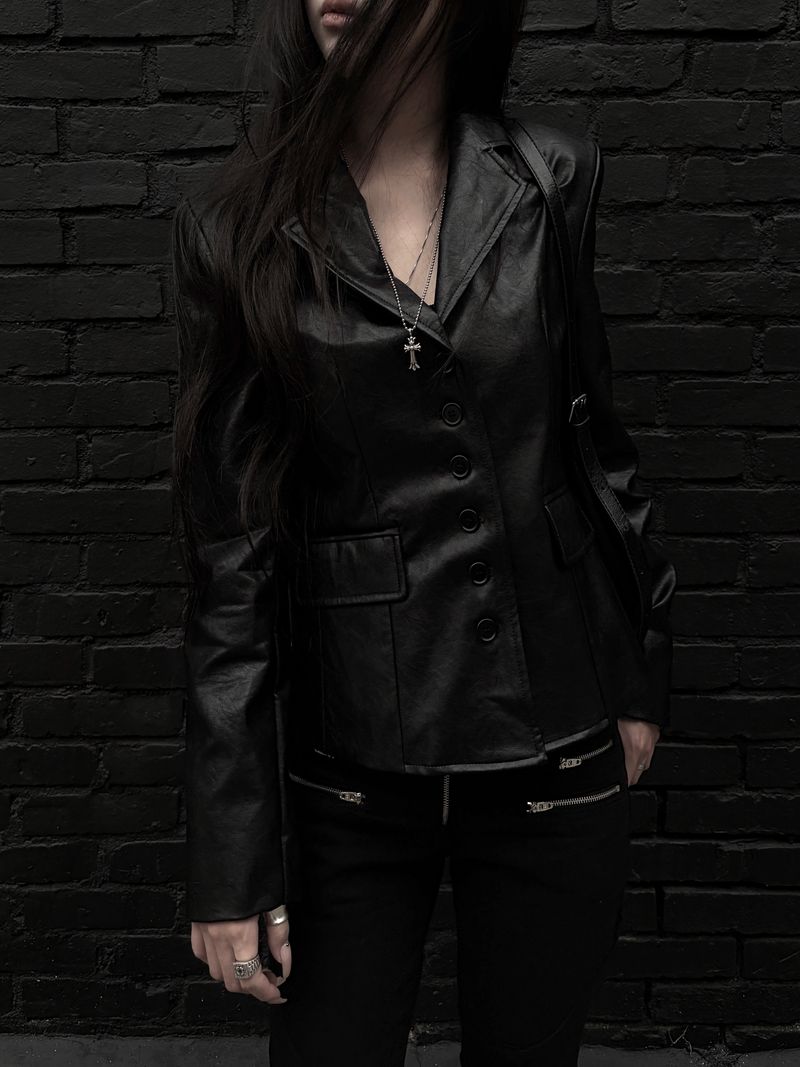slim leather button jacket