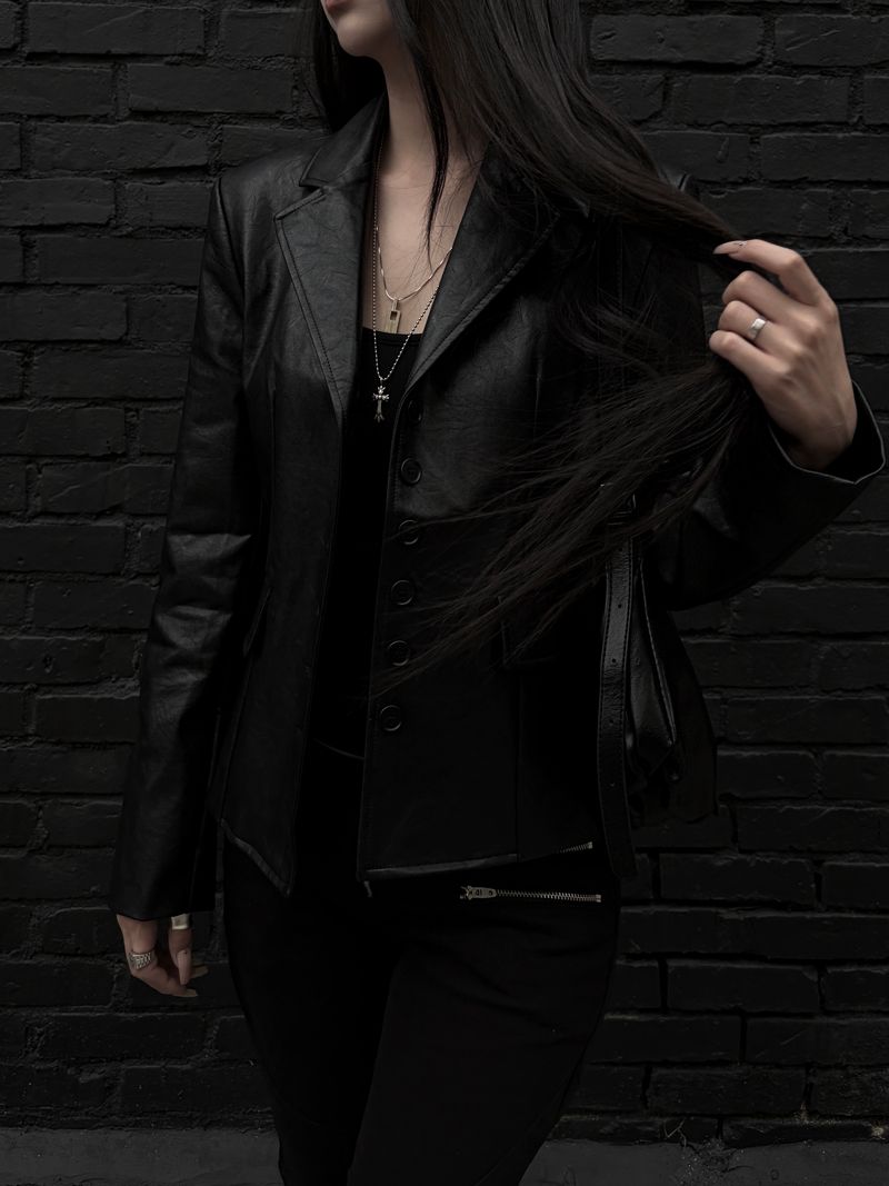 slim leather button jacket