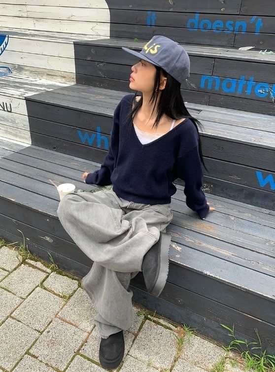 グロ バックポケット デニム ワイド パンツ