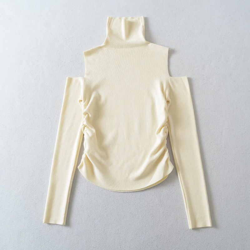 Ruched Off-Shoulder Turtleneck Top