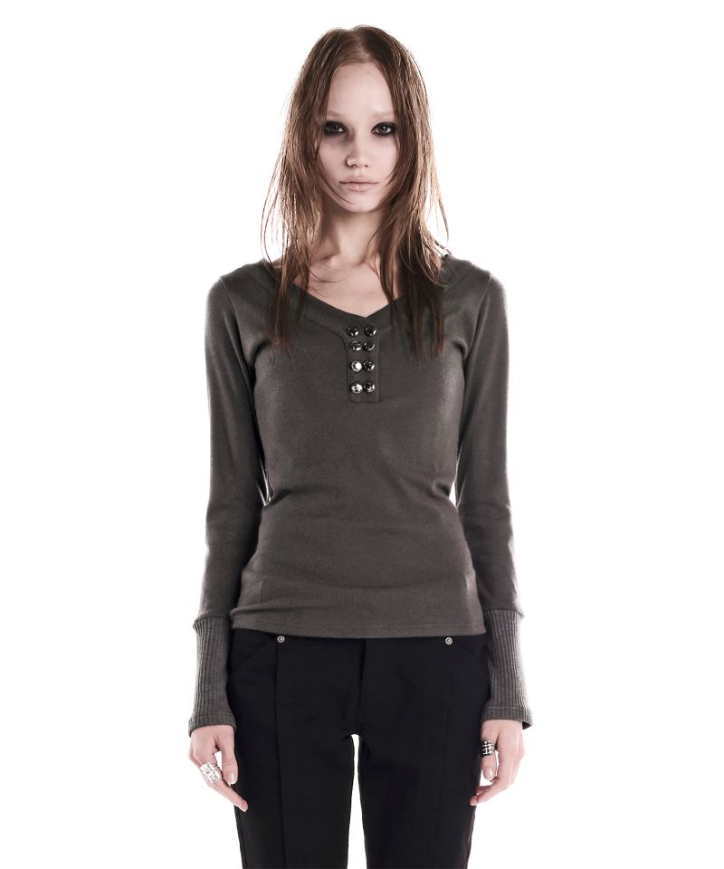 8-BUTTON HENLEY TOP KHAKI