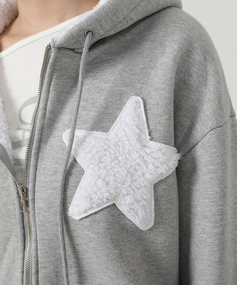(기모) Patch Two-way Hood Zip-up