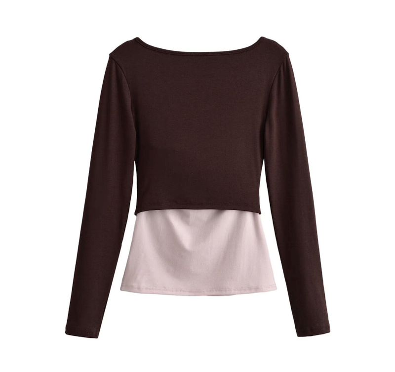 Layered Wrap Crop Long-Sleeve Top