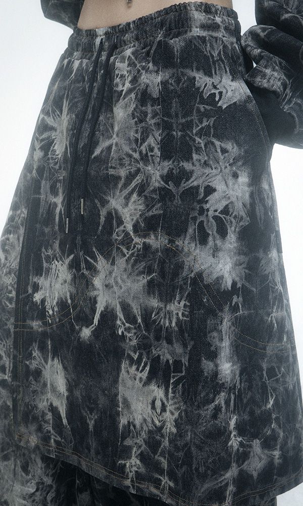 Pipe dyeing Denim Skirt pants Black